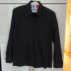 18 inch neck black button down shirt